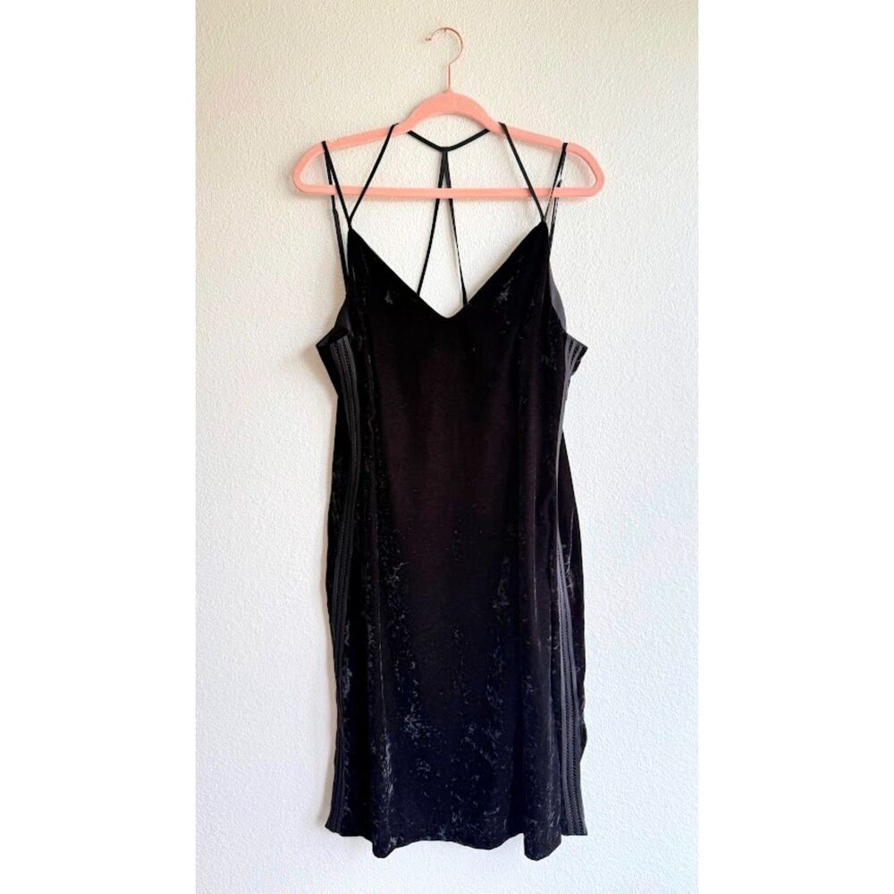 Splendid Crushed Velvet Double Strap Slip Dress with Tux Stripe in Black size XL